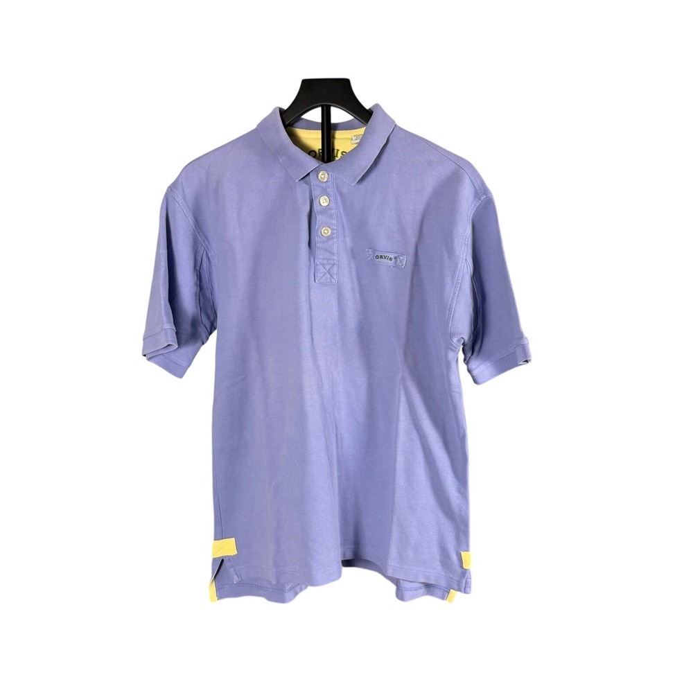 Orvis Mens Medium Polo Shirt Purple Cotton Pique Short Sleeve Yellow Trim M‎